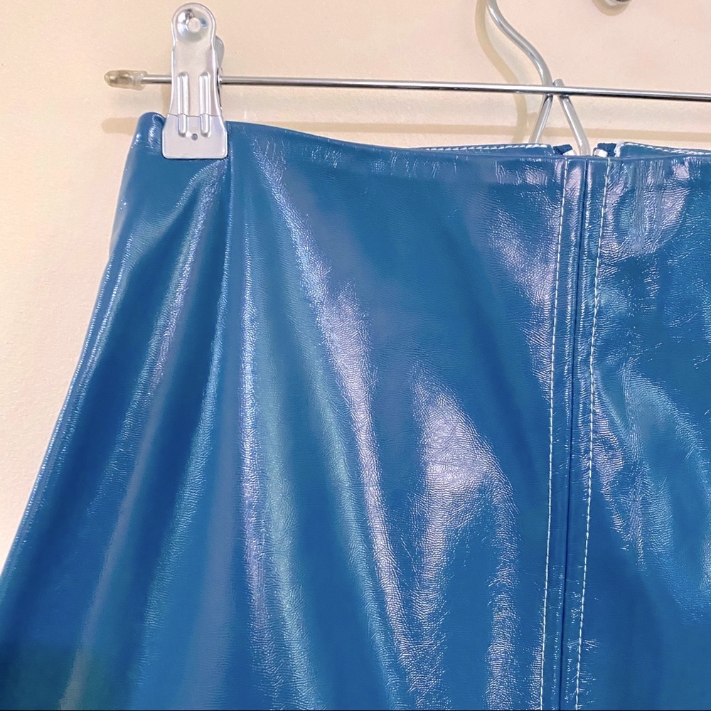 NWOT UO Teal Luna Patent Stitch Mini Skirt - Picture 4 of 9